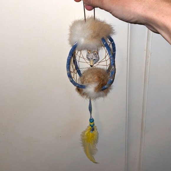 Orb Handmade Native American Dreamcatcher with Wolf - Picture 2 of 6